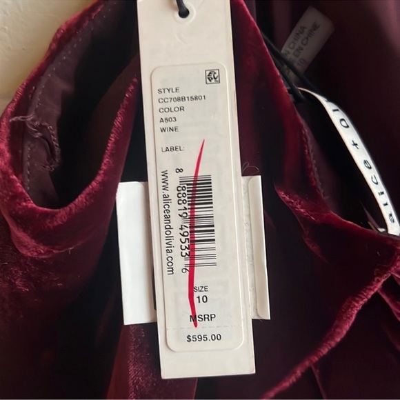 $595 Alice + Olivia ombré Burgundy red Velvet Jumpsuit Size 0 - Picture 3 of 4
